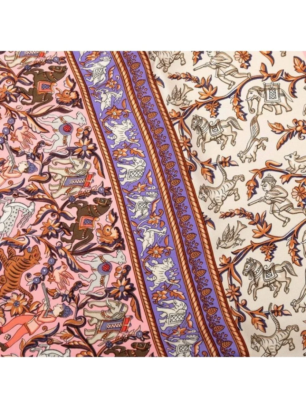 Hermes Carre 90 Chasse En Inde Indian Hunting Scarf Large Pink Multicolor Silk